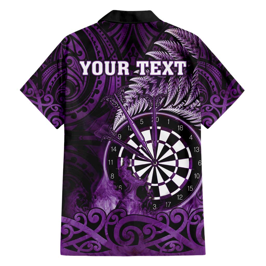 Personalised New Zealand Darts Hawaiian Shirt Maori Koru Dartboard Purple Flame