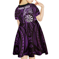 Personalised New Zealand Darts Kid Short Sleeve Dress Maori Koru Dartboard Purple Flame