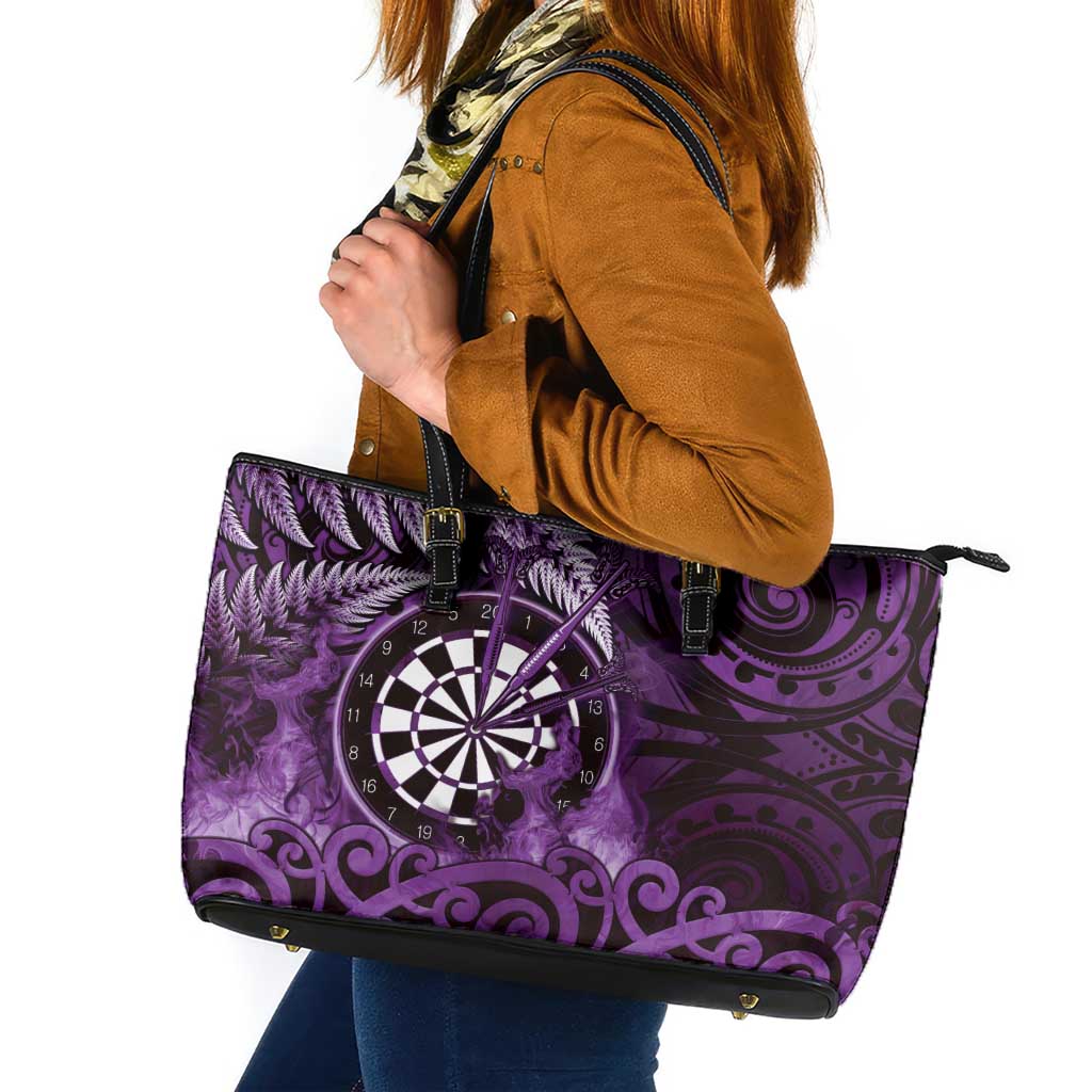 New Zealand Darts Leather Tote Bag Maori Koru Dartboard Purple Flame LT05 Purple - Polynesian Pride