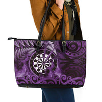 New Zealand Darts Leather Tote Bag Maori Koru Dartboard Purple Flame LT05 - Polynesian Pride