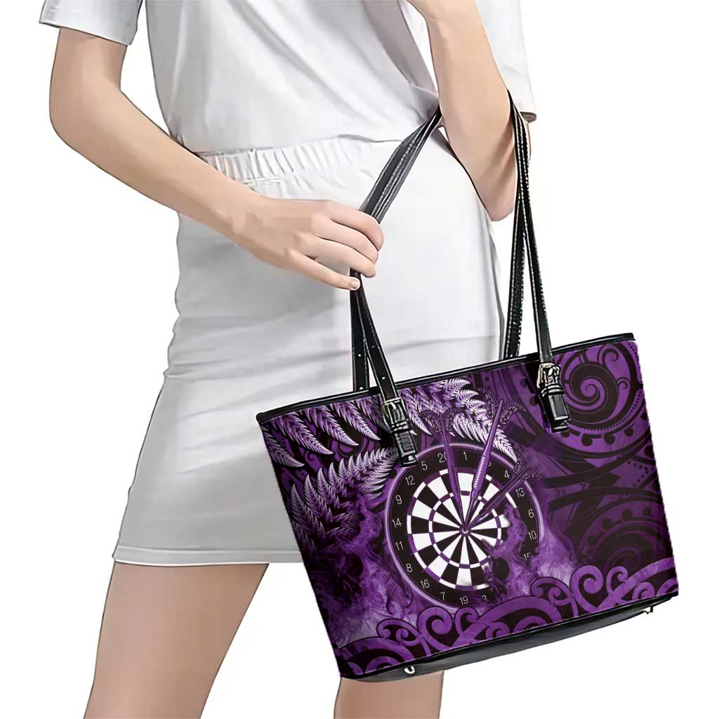 New Zealand Darts Leather Tote Bag Maori Koru Dartboard Purple Flame LT05 - Polynesian Pride