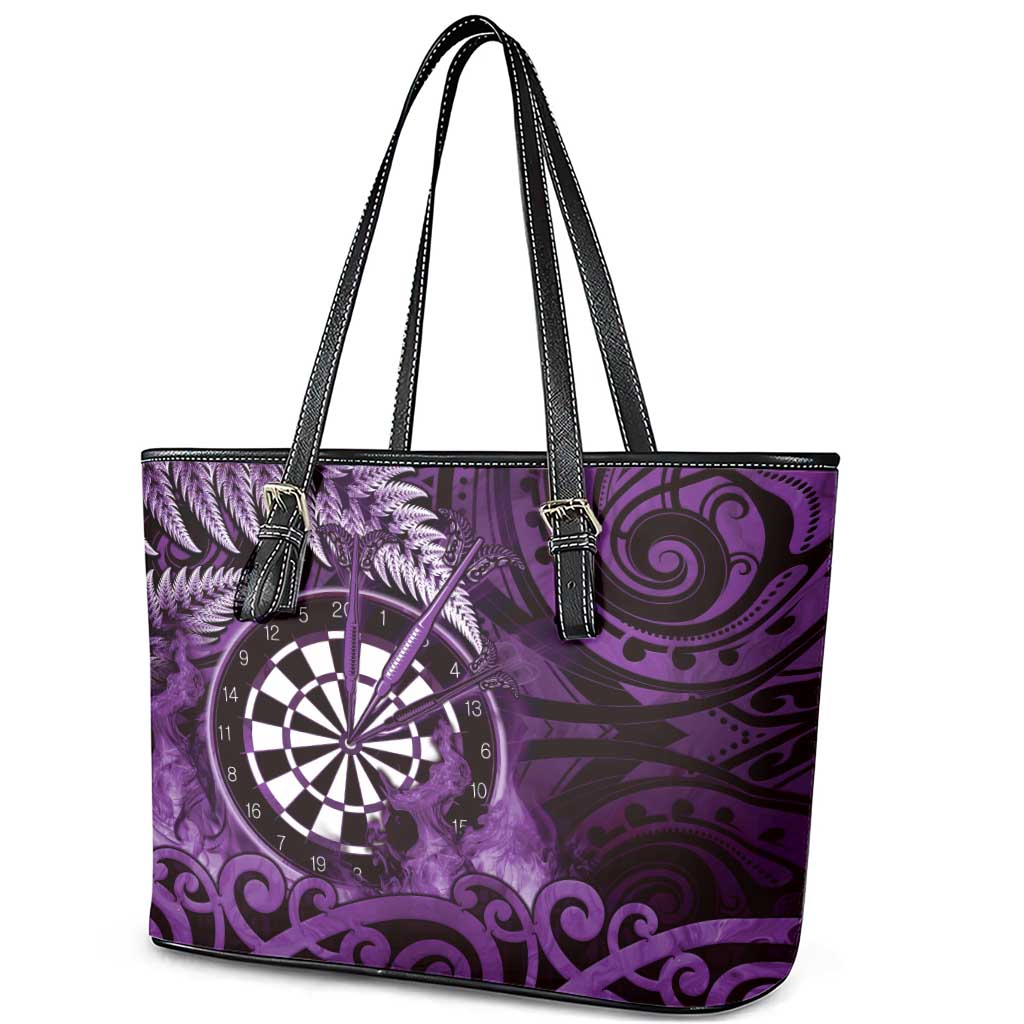 New Zealand Darts Leather Tote Bag Maori Koru Dartboard Purple Flame LT05 - Polynesian Pride