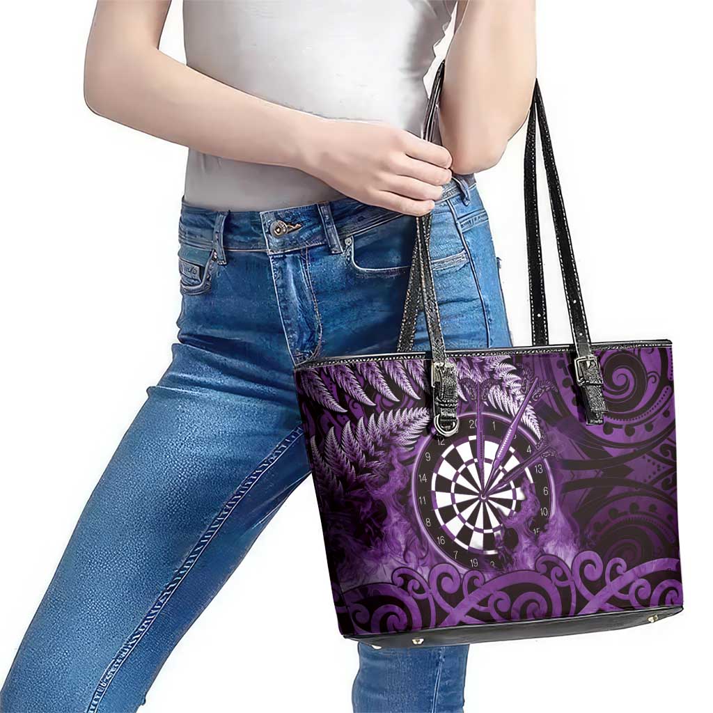 New Zealand Darts Leather Tote Bag Maori Koru Dartboard Purple Flame LT05 - Polynesian Pride