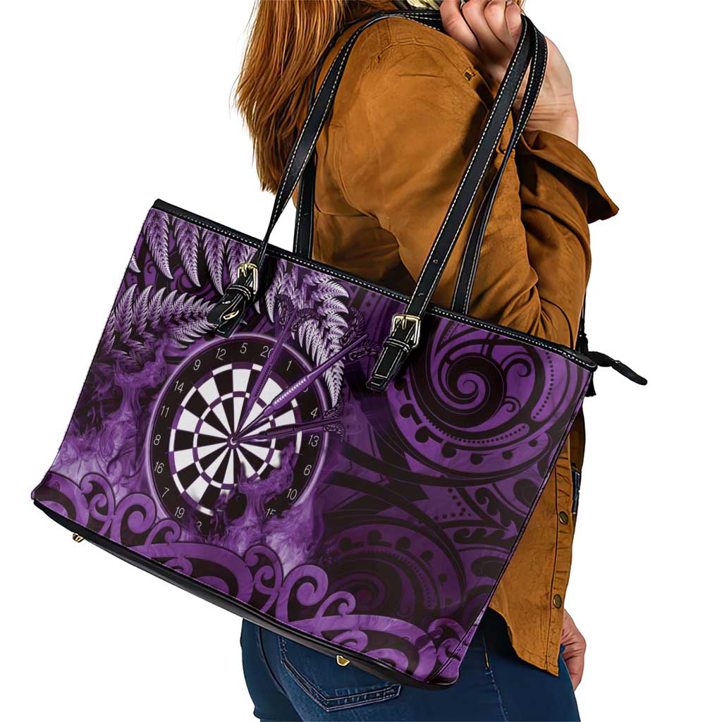 New Zealand Darts Leather Tote Bag Maori Koru Dartboard Purple Flame LT05 - Polynesian Pride