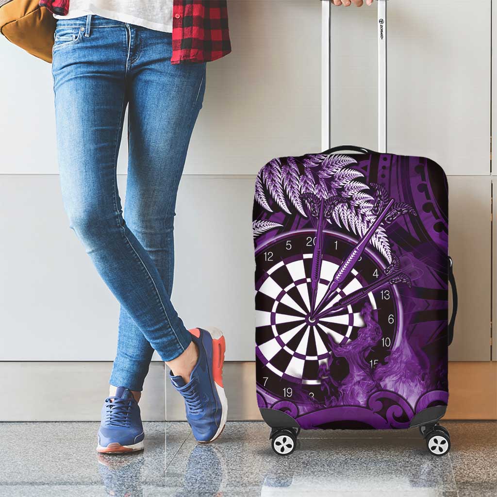 New Zealand Darts Luggage Cover Maori Koru Dartboard Purple Flame