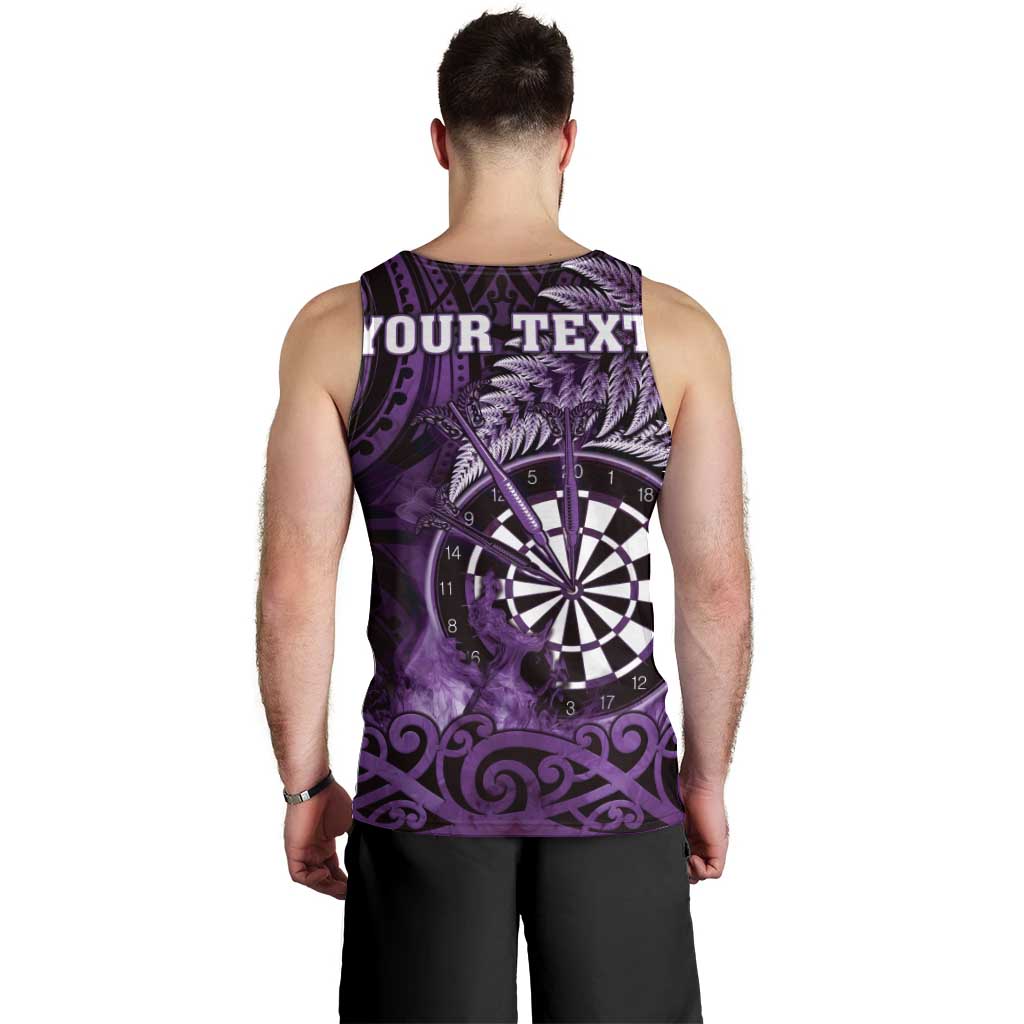 Personalised New Zealand Darts Men Tank Top Maori Koru Dartboard Purple Flame