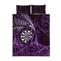 New Zealand Darts Quilt Bed Set Maori Koru Dartboard Purple Flame