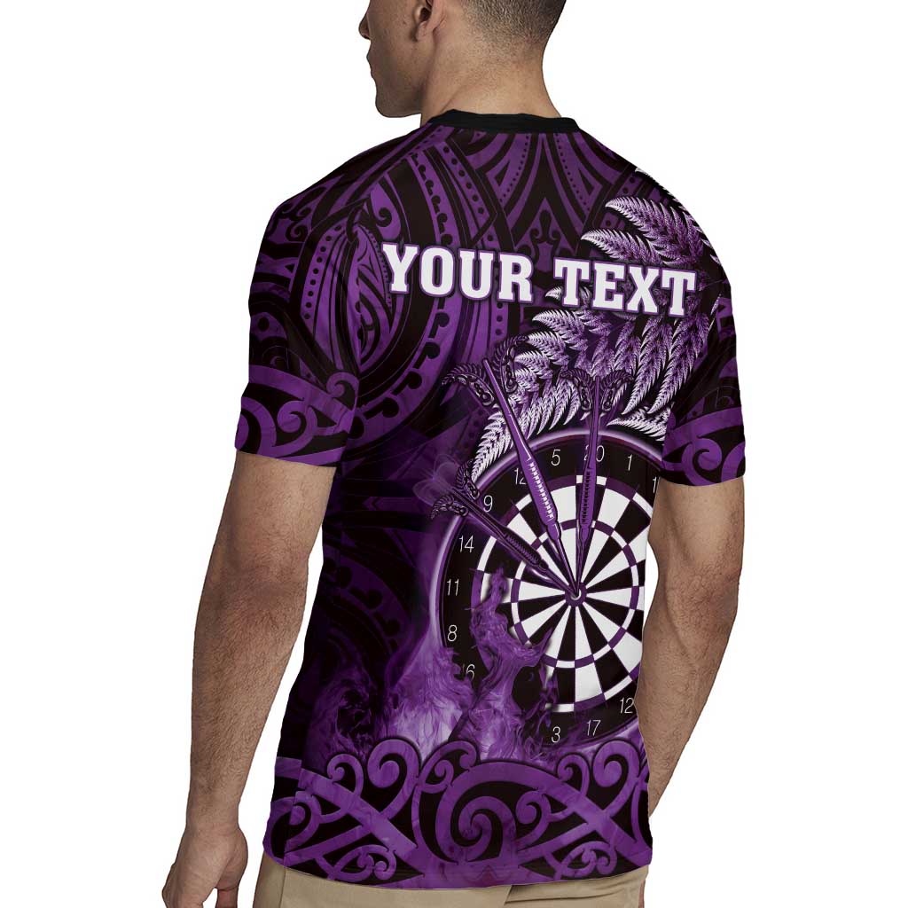 Personalised New Zealand Darts Rugby Jersey Maori Koru Dartboard Purple Flame