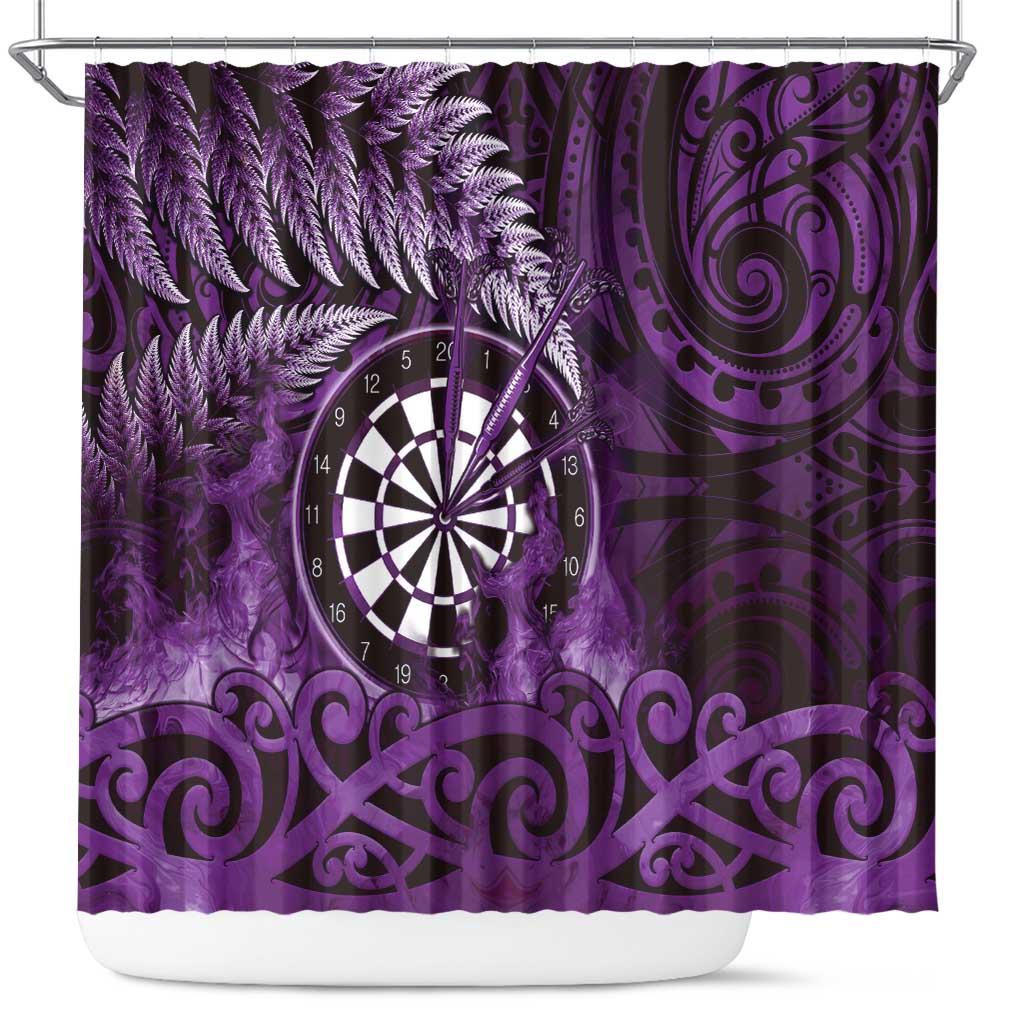 New Zealand Darts Shower Curtain Maori Koru Dartboard Purple Flame LT05 Purple - Polynesian Pride
