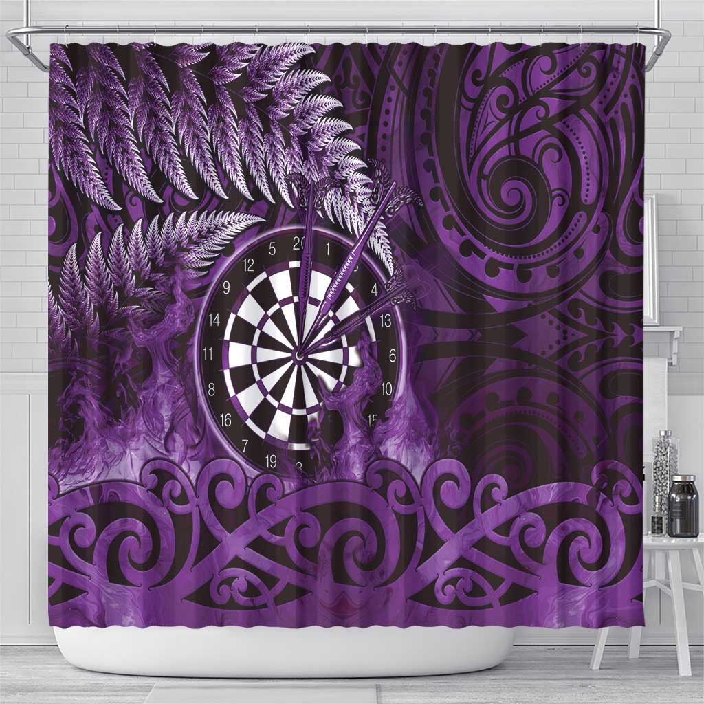 New Zealand Darts Shower Curtain Maori Koru Dartboard Purple Flame LT05 - Polynesian Pride