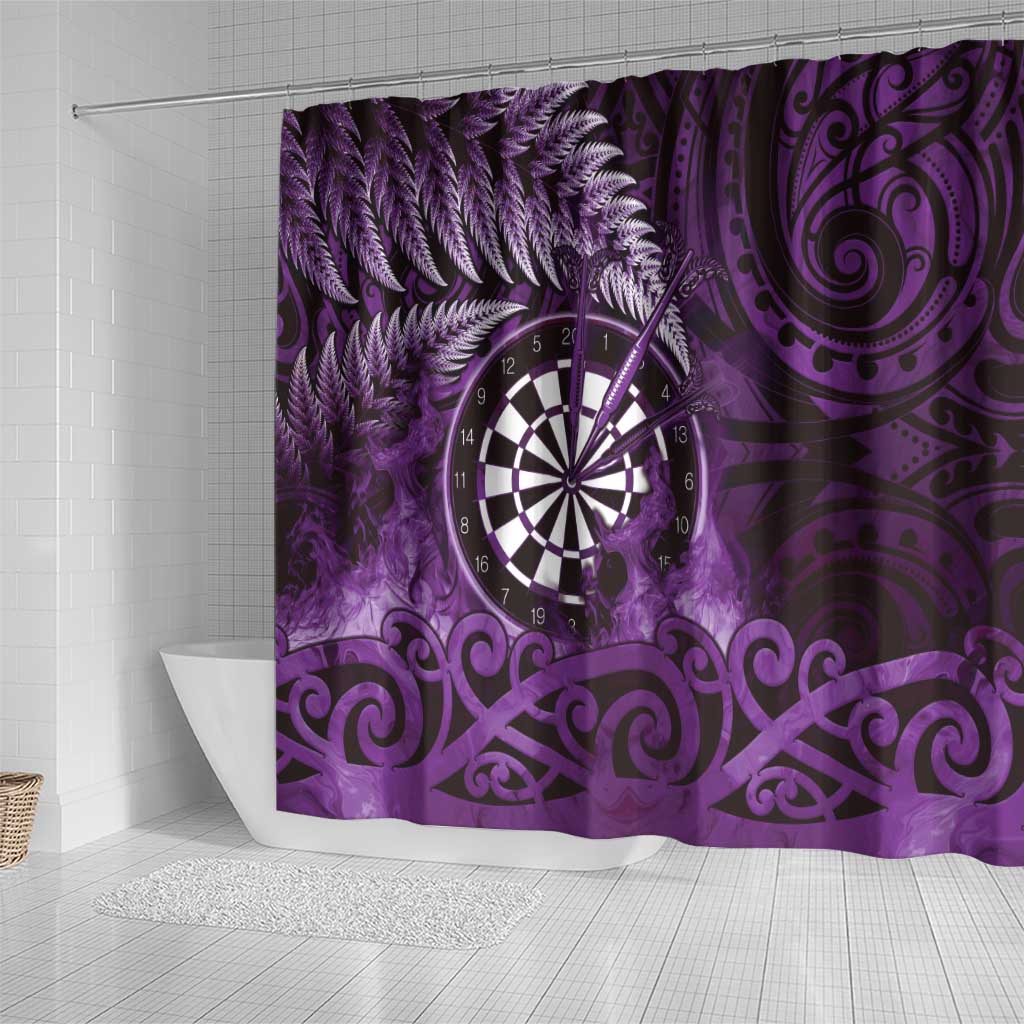 New Zealand Darts Shower Curtain Maori Koru Dartboard Purple Flame LT05 - Polynesian Pride