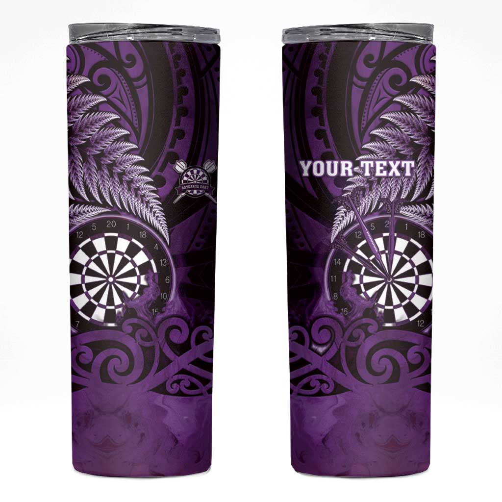 Personalised New Zealand Darts Skinny Tumbler Maori Koru Dartboard Purple Flame