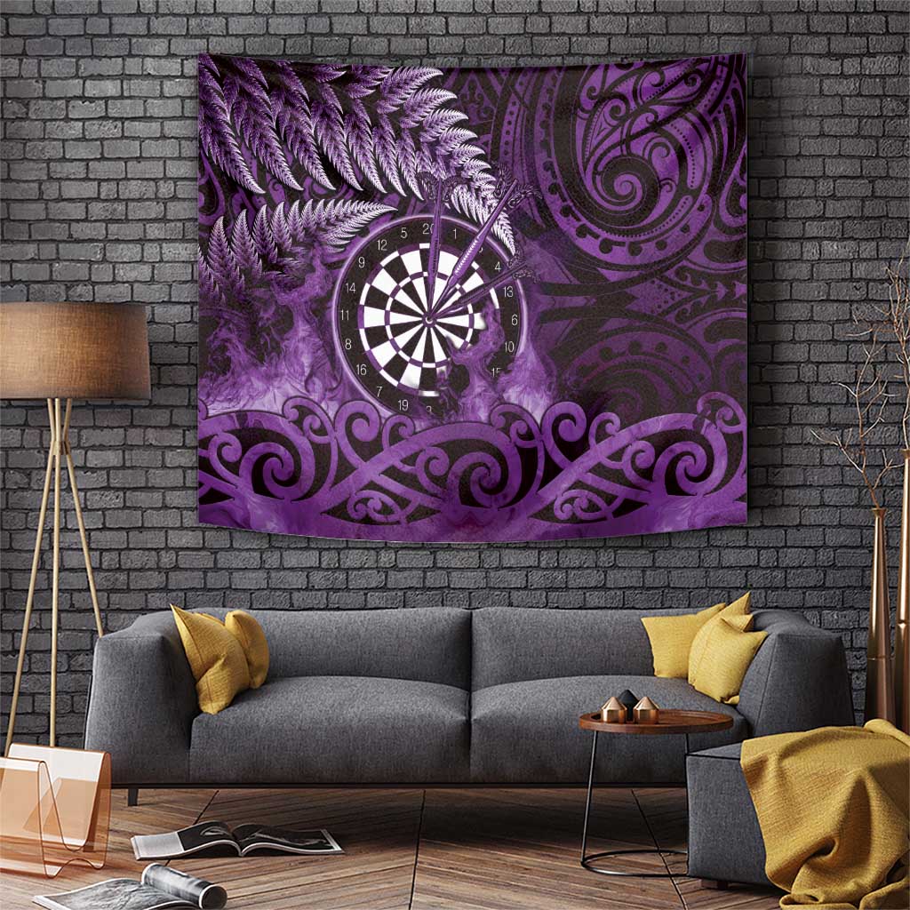 New Zealand Darts Tapestry Maori Koru Dartboard Purple Flame