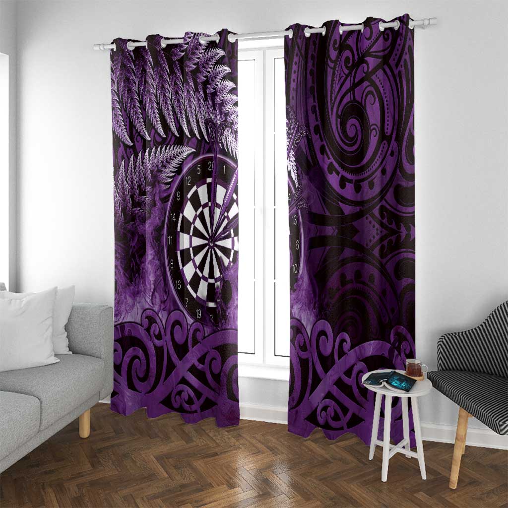 New Zealand Darts Window Curtain Maori Koru Dartboard Purple Flame