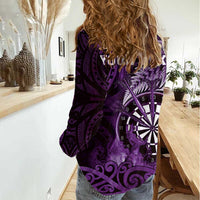 Personalised New Zealand Darts Women Casual Shirt Maori Koru Dartboard Purple Flame