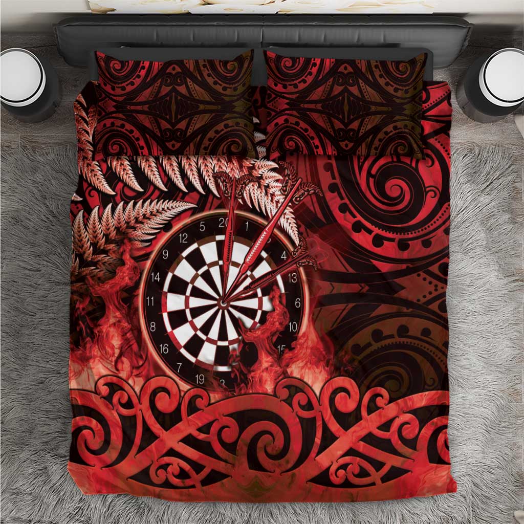 New Zealand Darts Bedding Set Maori Koru Dartboard Red Flame