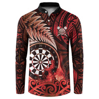 Personalised New Zealand Darts Button Sweatshirt Maori Koru Dartboard Red Flame LT05 Red - Polynesian Pride