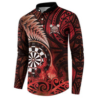 Personalised New Zealand Darts Button Sweatshirt Maori Koru Dartboard Red Flame LT05 - Polynesian Pride