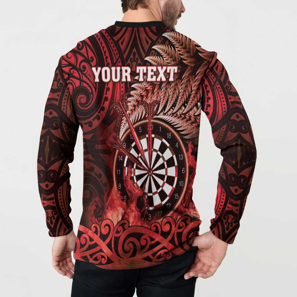Personalised New Zealand Darts Button Sweatshirt Maori Koru Dartboard Red Flame LT05 - Polynesian Pride