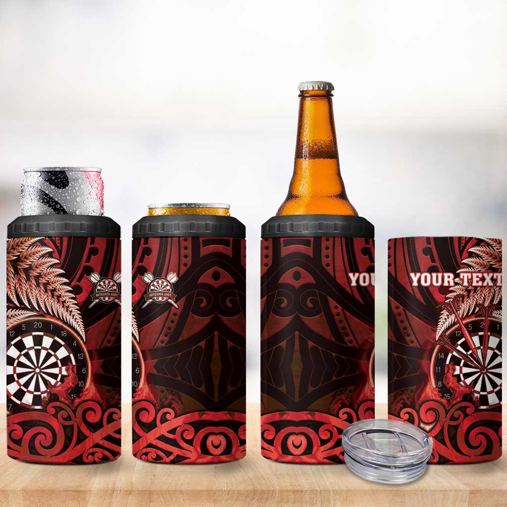 Personalised New Zealand Darts 4 in 1 Can Cooler Tumbler Maori Koru Dartboard Red Flame