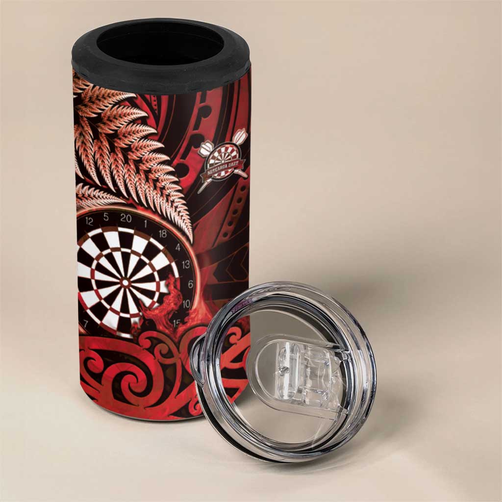 Personalised New Zealand Darts 4 in 1 Can Cooler Tumbler Maori Koru Dartboard Red Flame