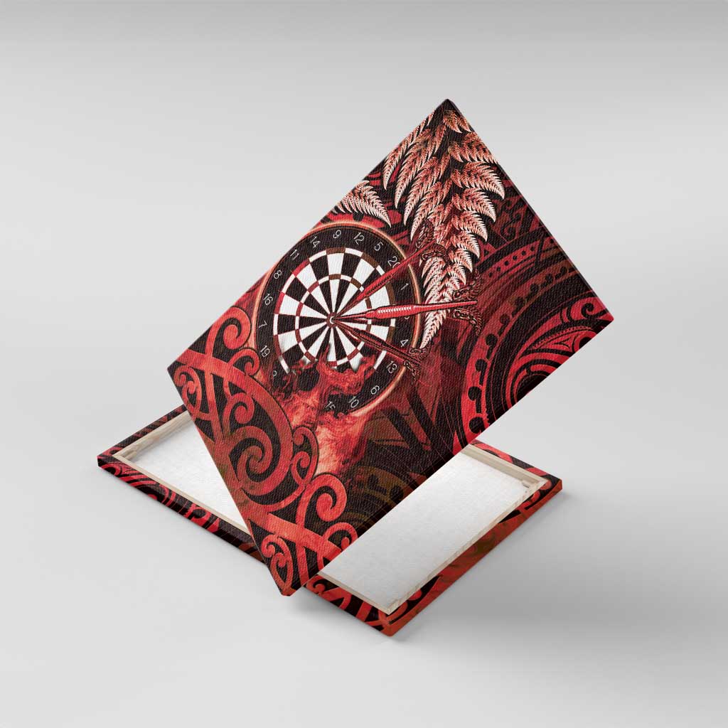 New Zealand Darts Canvas Wall Art Maori Koru Dartboard Red Flame LT05 With Frame Red - Polynesian Pride