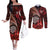 Personalised New Zealand Darts Couples Matching Off The Shoulder Long Sleeve Dress and Long Sleeve Button Shirt Maori Koru Dartboard Red Flame