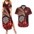 Personalised New Zealand Darts Couples Matching Summer Maxi Dress and Hawaiian Shirt Maori Koru Dartboard Red Flame