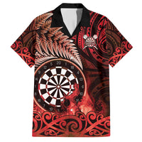 Personalised New Zealand Darts Family Matching Long Sleeve Bodycon Dress and Hawaiian Shirt Maori Koru Dartboard Red Flame