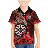 Personalised New Zealand Darts Family Matching Mermaid Dress and Hawaiian Shirt Maori Koru Dartboard Red Flame