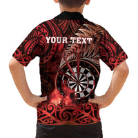 Personalised New Zealand Darts Family Matching Off The Shoulder Long Sleeve Dress and Hawaiian Shirt Maori Koru Dartboard Red Flame