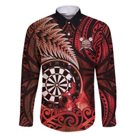 Personalised New Zealand Darts Family Matching Off The Shoulder Long Sleeve Dress and Hawaiian Shirt Maori Koru Dartboard Red Flame