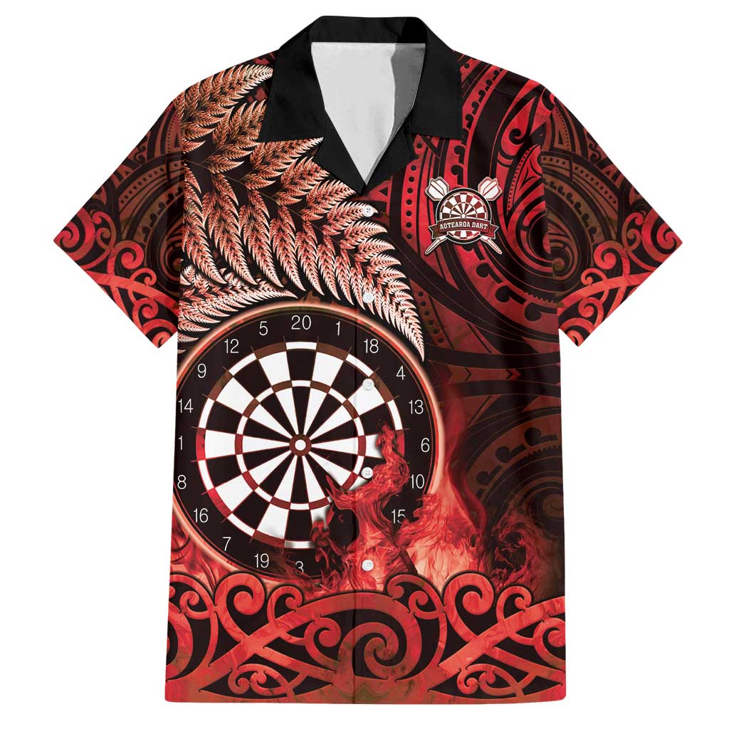 Personalised New Zealand Darts Family Matching Off Shoulder Maxi Dress and Hawaiian Shirt Maori Koru Dartboard Red Flame LT05 Dad's Shirt - Short Sleeve Red - Polynesian Pride