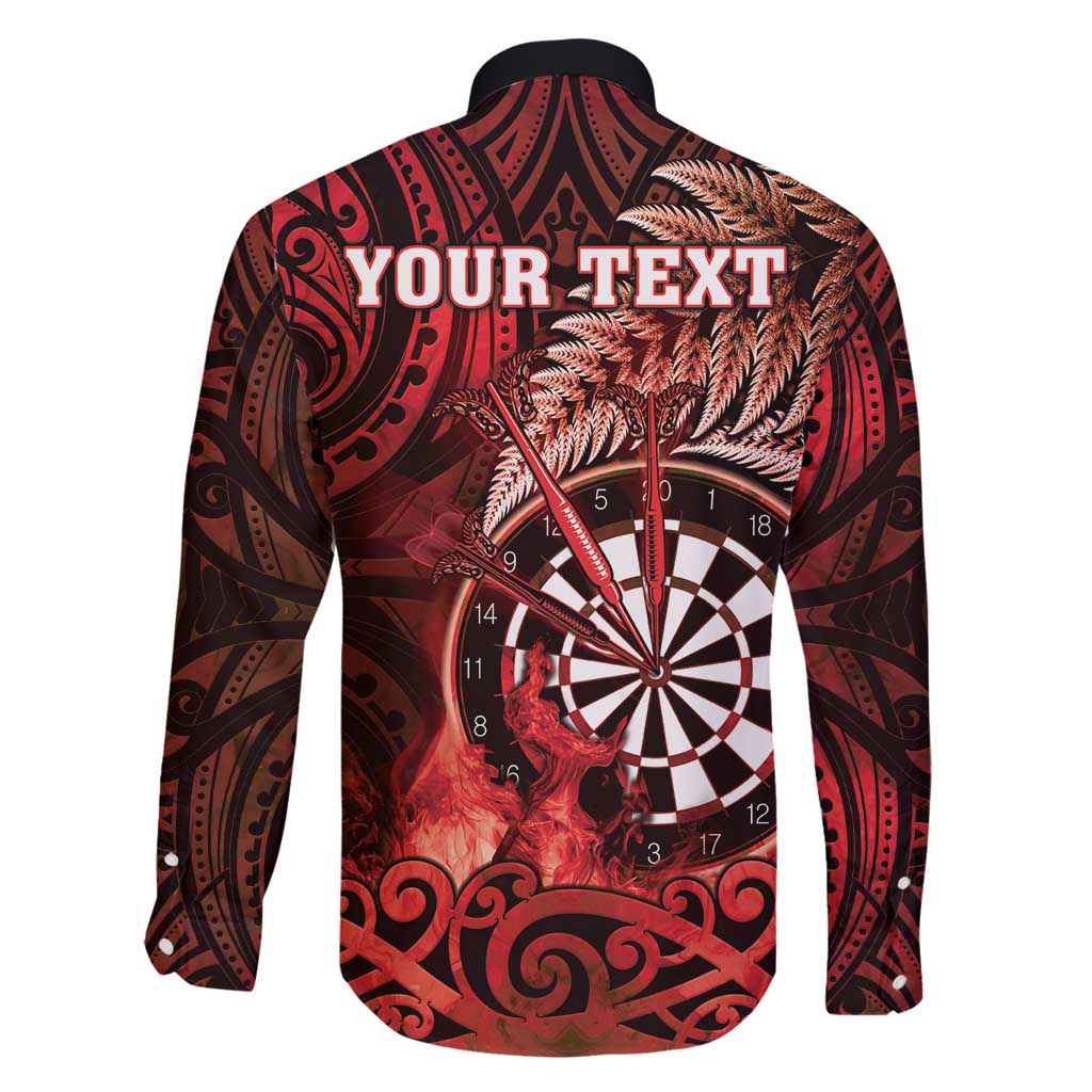 Personalised New Zealand Darts Family Matching Off Shoulder Maxi Dress and Hawaiian Shirt Maori Koru Dartboard Red Flame LT05 - Polynesian Pride