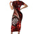 Personalised New Zealand Darts Family Matching Short Sleeve Bodycon Dress and Hawaiian Shirt Maori Koru Dartboard Red Flame