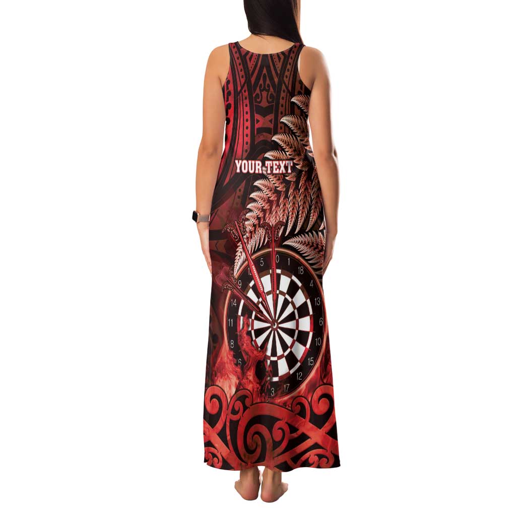 Personalised New Zealand Darts Family Matching Tank Maxi Dress and Hawaiian Shirt Maori Koru Dartboard Red Flame