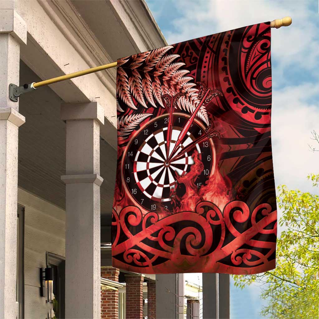 New Zealand Darts Garden Flag Maori Koru Dartboard Red Flame LT05 House Flag Red - Polynesian Pride