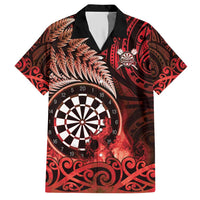 Personalised New Zealand Darts Hawaiian Shirt Maori Koru Dartboard Red Flame