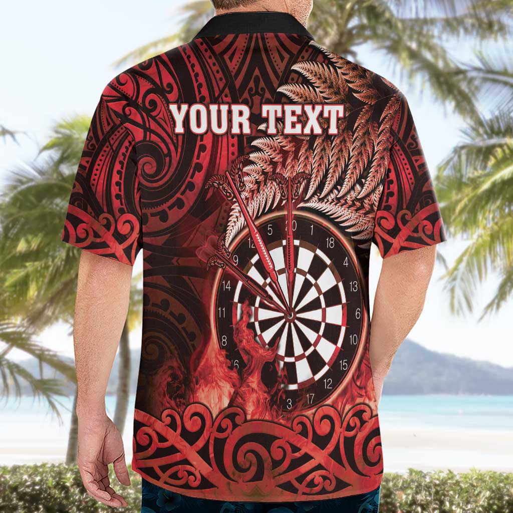 Personalised New Zealand Darts Hawaiian Shirt Maori Koru Dartboard Red Flame