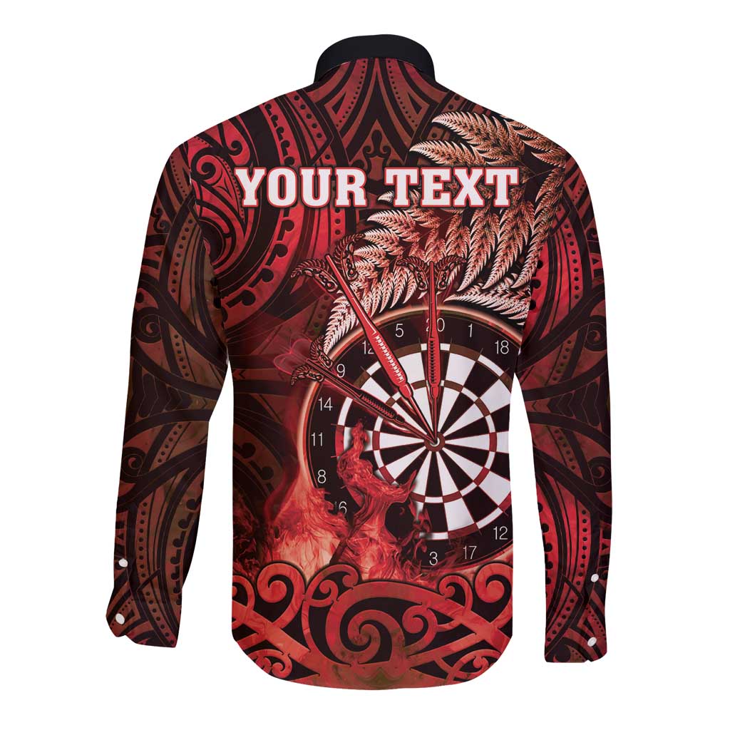 Personalised New Zealand Darts Long Sleeve Button Shirt Maori Koru Dartboard Red Flame
