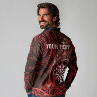 Personalised New Zealand Darts Long Sleeve Polo Shirt Maori Koru Dartboard Red Flame LT05 - Polynesian Pride