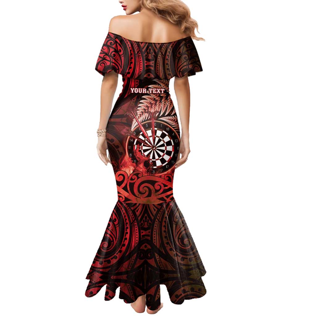 Personalised New Zealand Darts Mermaid Dress Maori Koru Dartboard Red Flame