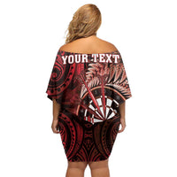 Personalised New Zealand Darts Off Shoulder Short Dress Maori Koru Dartboard Red Flame