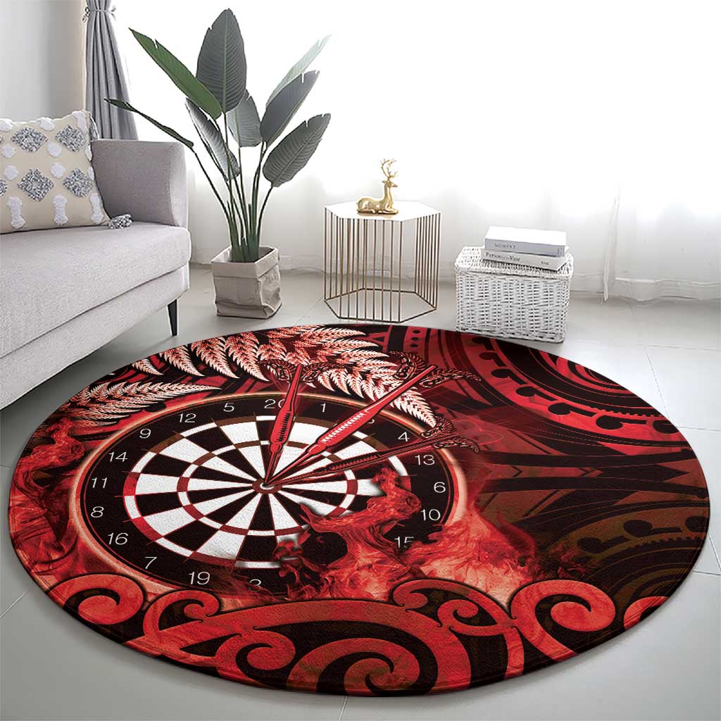 New Zealand Darts Round Carpet Maori Koru Dartboard Red Flame