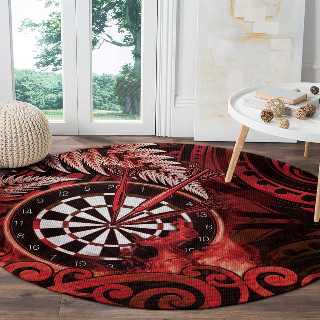 New Zealand Darts Round Carpet Maori Koru Dartboard Red Flame