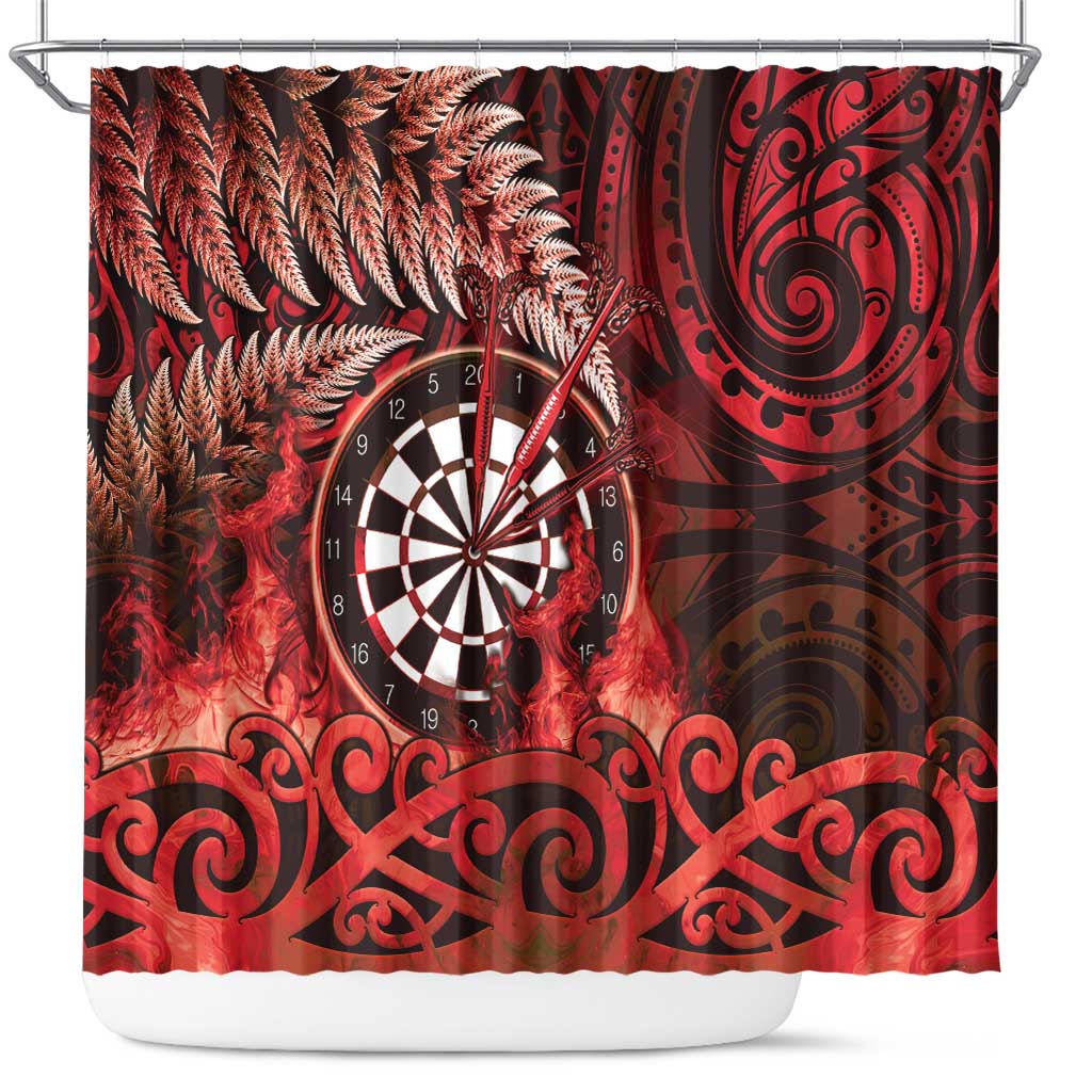 New Zealand Darts Shower Curtain Maori Koru Dartboard Red Flame LT05 Red - Polynesian Pride