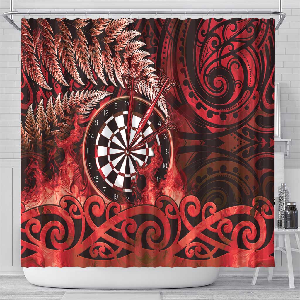 New Zealand Darts Shower Curtain Maori Koru Dartboard Red Flame LT05 - Polynesian Pride