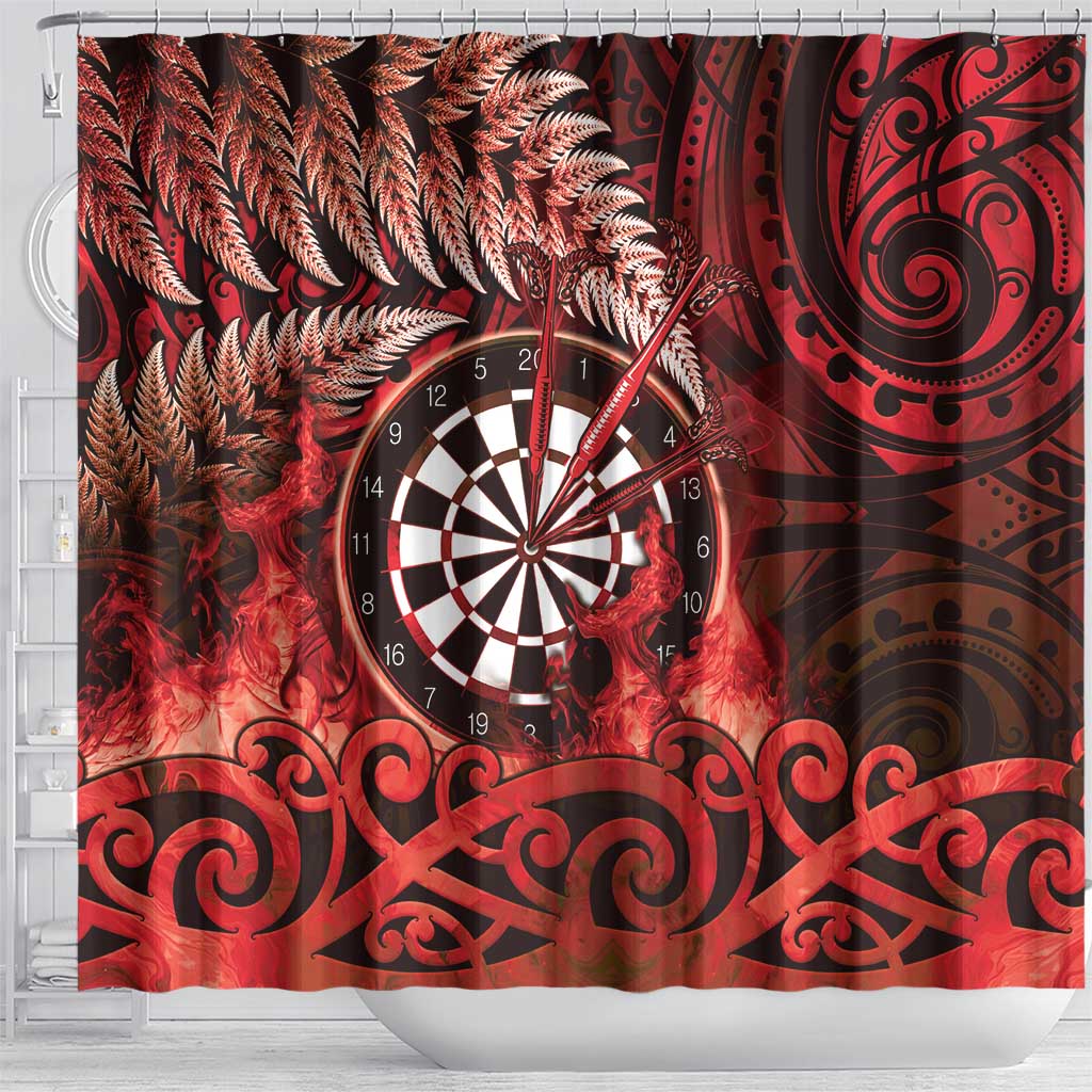 New Zealand Darts Shower Curtain Maori Koru Dartboard Red Flame LT05 - Polynesian Pride