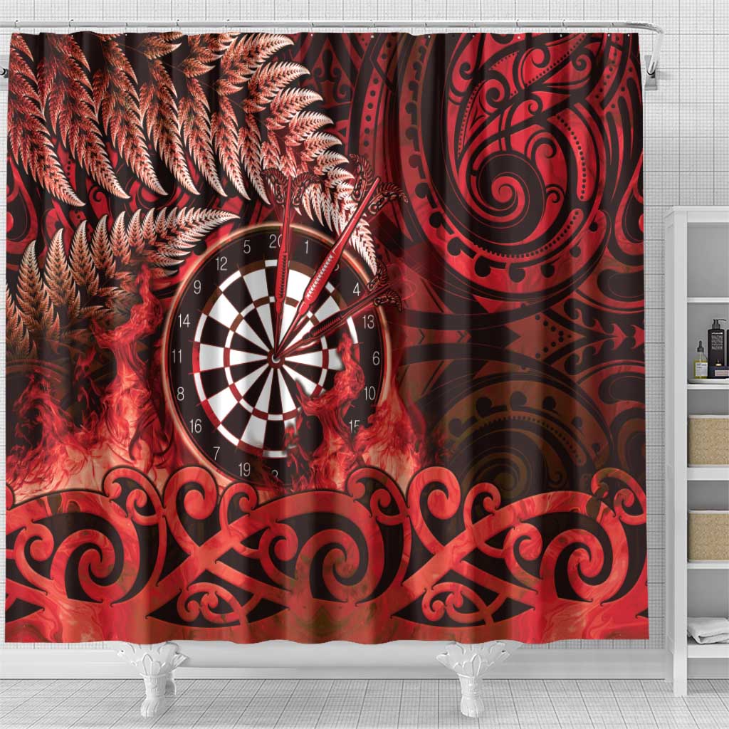New Zealand Darts Shower Curtain Maori Koru Dartboard Red Flame LT05 - Polynesian Pride