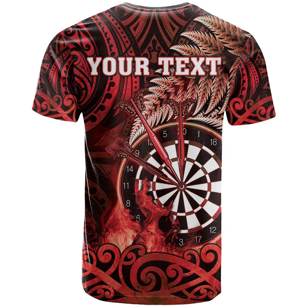 Personalised New Zealand Darts T Shirt Maori Koru Dartboard Red Flame